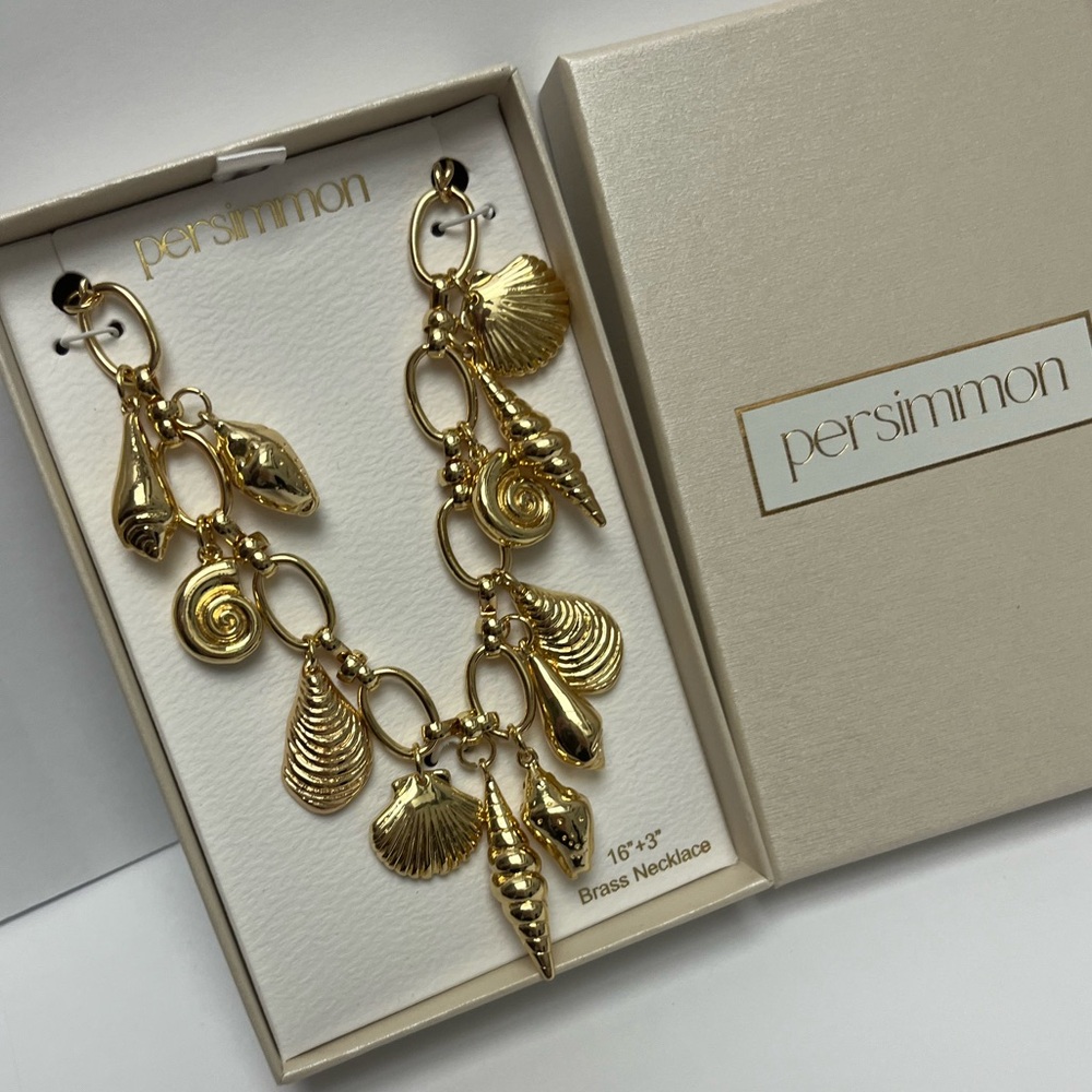 NWT ⚜️👑⚜️ Persimmon Viral Gold Shell Ocean Nautical Charm 16" Necklace - Picture 5 of 17